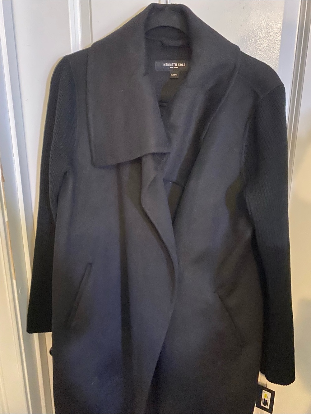 NWT Kenneth Cole Black Wool Blend Draped Collar Coat